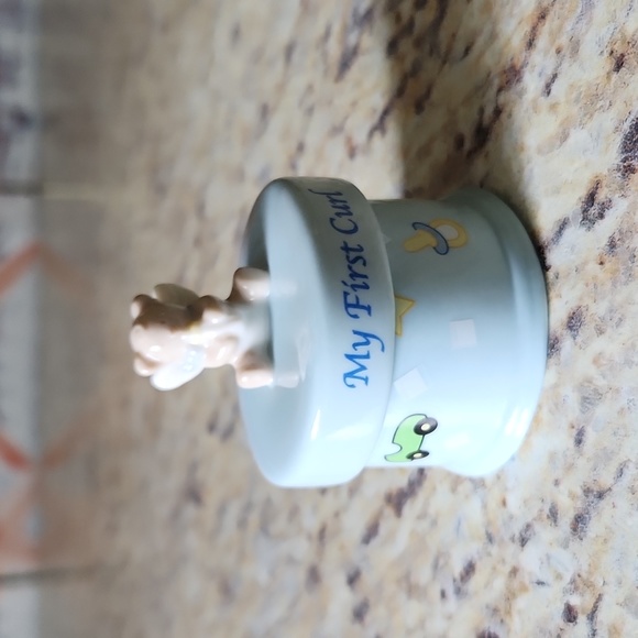 Baby Boy "My First Curl" Porcelain Container - Picture 1 of 5